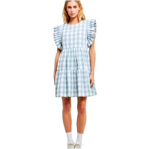 English Factory Cottagecore Dress S GreenWhite Check Ruffle Tiered Peasant - Picture 10 of 14